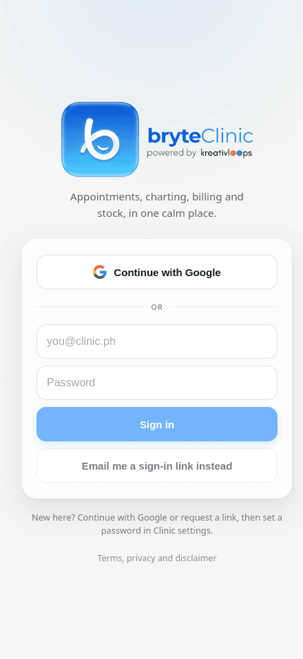 Bryteclinic sign-in on a phone